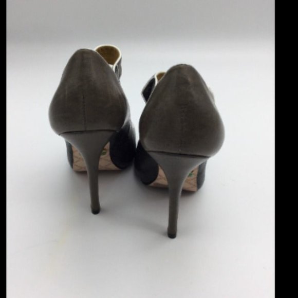 L.A.M.B. Brown Leather Peep Toe Pumps 8 - Picture 6 of 9